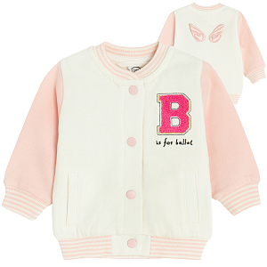 White and pink buttons sweatshirt with B print on the chest and angels wings on the back