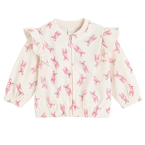 Ecru zip through sweatshirt with ballet shoes print