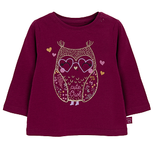 Burgundy blouse with owl print