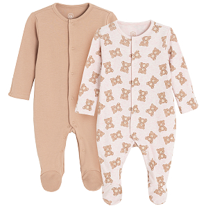 Pink with bears print and brown footed overalls with side buttons- 2 pack