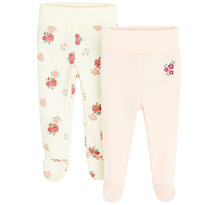 White and floral footed leggings- 2 pack