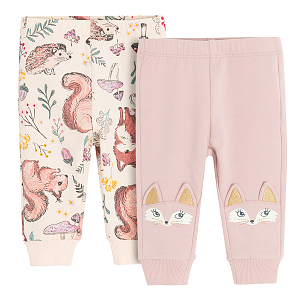 Pink with forest animals and violet with fox print jogging pants- 2 pack