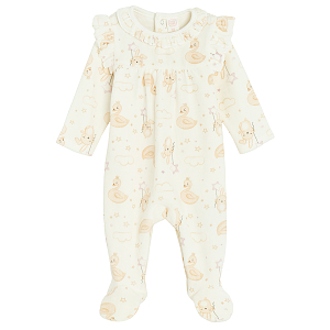 Ecru footed overall with small animals print