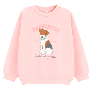 Pink sweatshirt with puppy Happiness print