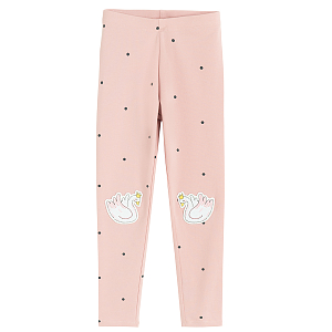 Pink polka dor leggings with swans print