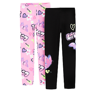 Dark grey and pink leggings with LOVE prints- 2 pack