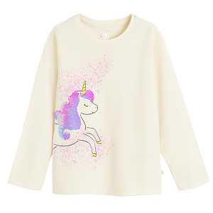 White long sleeve blouse with unicorn print