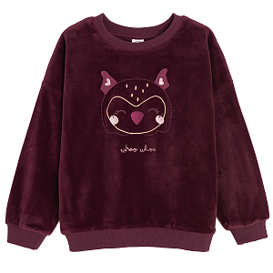 Burgundy sweatshirt with owl print