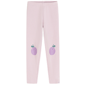 Violet leggings with plam fruit on the knees