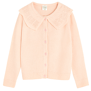 Pink cardigan with embroidered collar