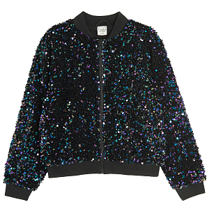 Black zipthrough sweatshirt with rhinestones