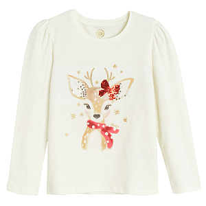 White blouse with raindeer print