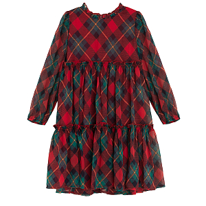 Checked red and green long sleeve dress