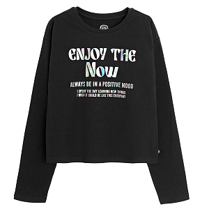 Black long sleeve blouse with Enjoy the Now print