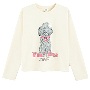 Ecru blouse with puppy and FUN VIBES print
