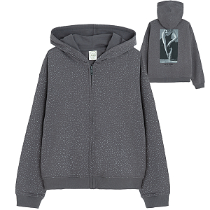 Grey zip through hooded sweatshirt with ballerina print on the back