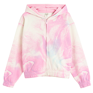 Pink tie dye zip through hooded sweatshirt