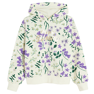 White hooded floral sweatshirt