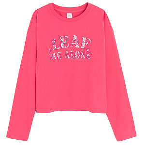 Read blouse with Leaf me Alone print