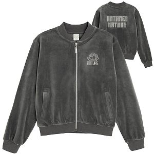 Dark grey zip through sweatshirt with UNTAMED NATURE print