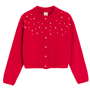 Red with polka dot cardigan with buttons