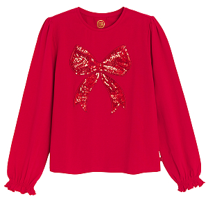 Red long sleeve blouse with bow