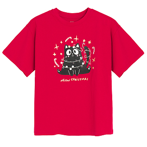 Red T-shirt with black cat print