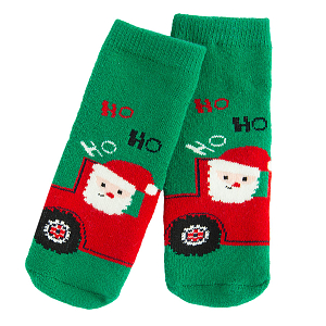 Green terry socks with Xmas print