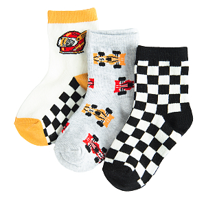 Socks with race cars print- 3 pack