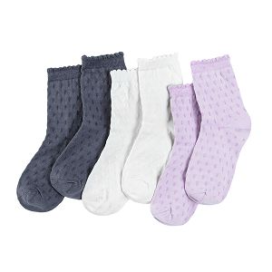 Purple grey white socks 3-pack