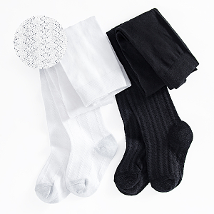 White and black ribbed thich tights- 2 pack