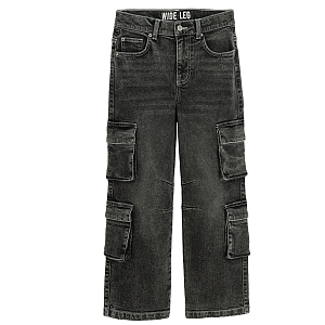 Washed black denim trousers