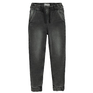 Black denim pants with elastic waist