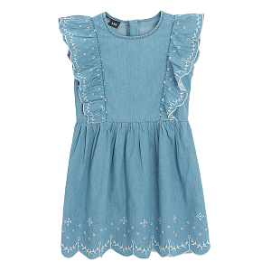 Denim short sleeve dress with embroiderie