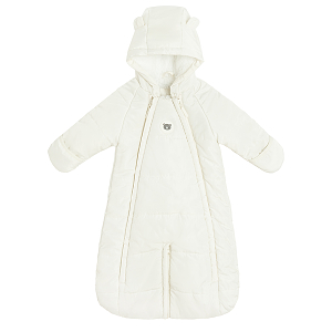 Ecru hooded snowsuit with 2 side zippers