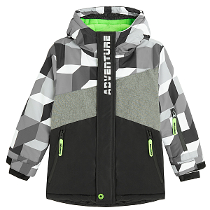 Black and fluo hooded ski jacket