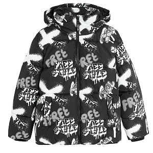 Black with white graffitti hooded winter jacket