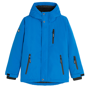 Blue hooded ski jacket