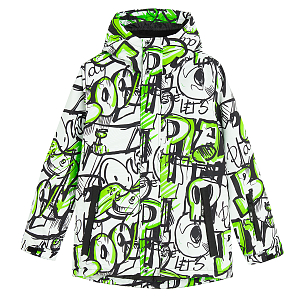 Black and white graffitti hooded ski jacket