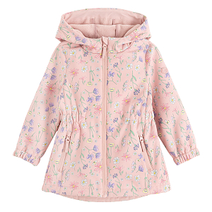 Pink floral zip through hooded light jacket