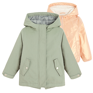 Green hooded and zip through jacket set - 2 pieces