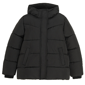 Black zip through hooded winter jacket