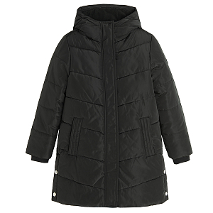 Black hooded winter coat