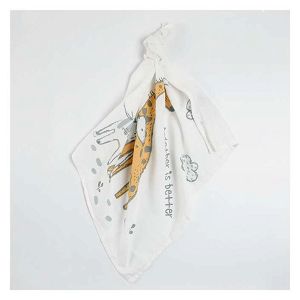 White muslin nappy with giraffe mommy and baby print