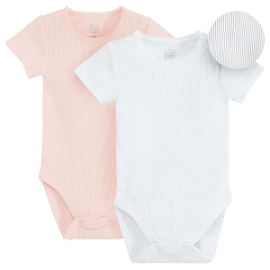 White and pink short sleeve bodysuits- 2 pack