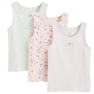 Grey and pink sleeveless bodies with bunnies and flowers print- 3 pack