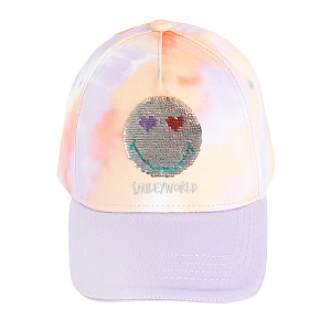 Hat pink and purple tie dye with SMILEY print