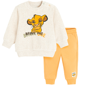 Lion King ecru long sleeve blouse and yellow joggins pants set - 2 pieces