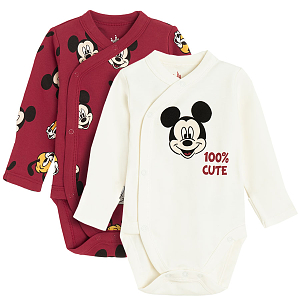 Mickey mouse white and burgundy long sleeve wrap bodysuit- 2 pack