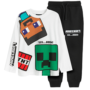 Minecraft white sweatshirt and black jogging pants set- 2 pieces